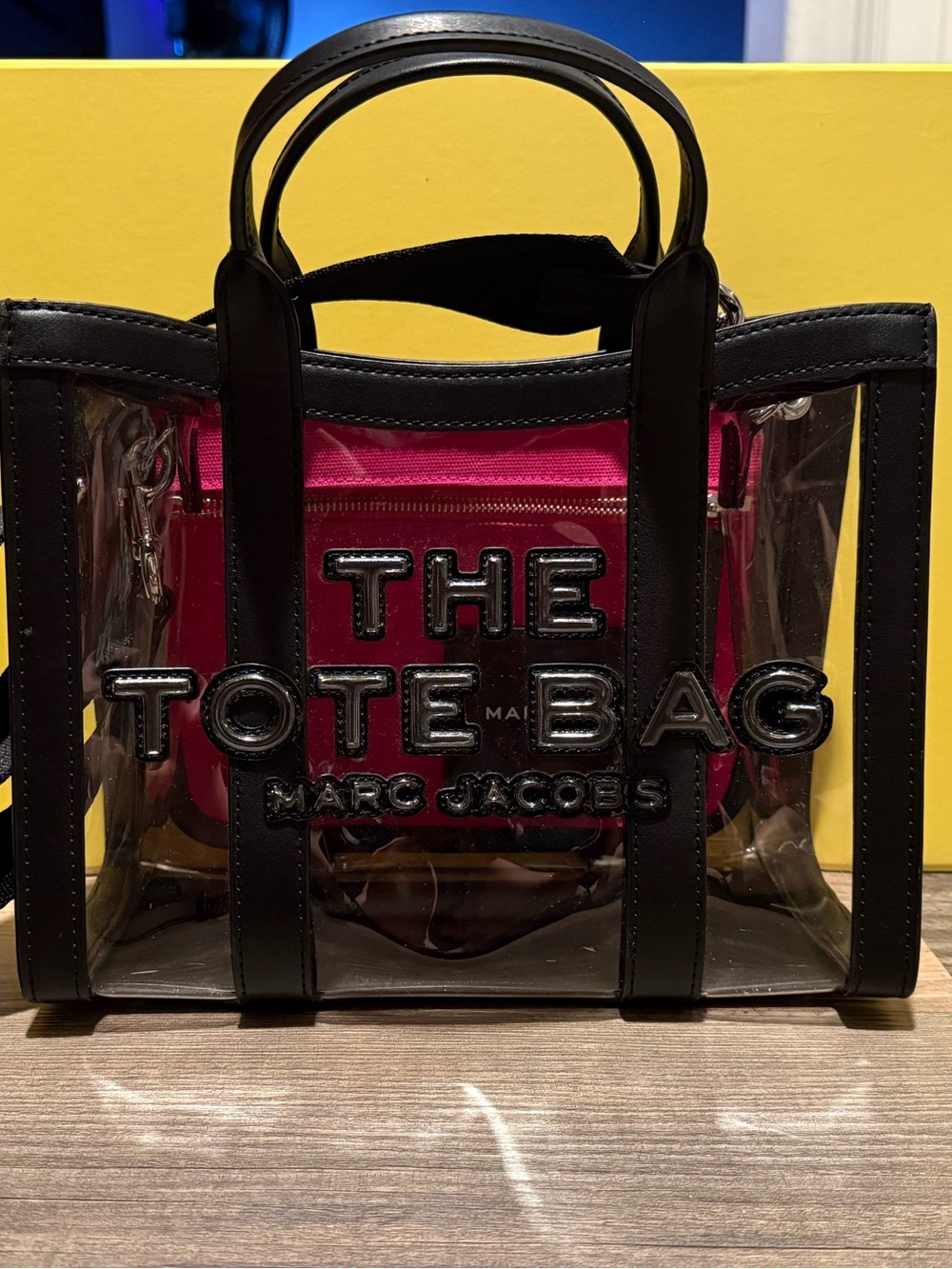 Marc Jacobs Clear Tote with Black Trim and Pink Pouch